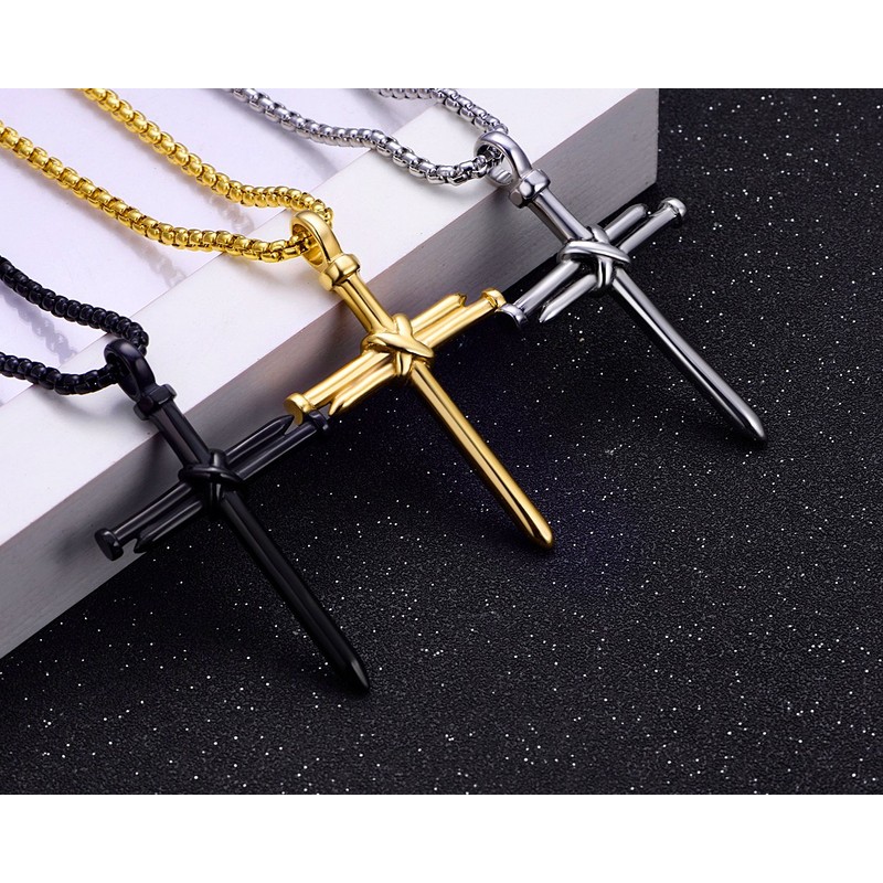 Rehoboth Men's Stainless Steel Nail Cross Pendant Necklace for Womens