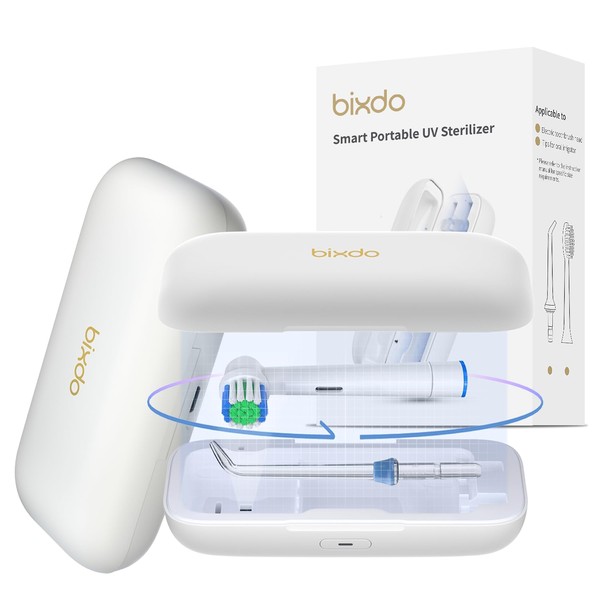 Bixdo Universal UV Sanitizer, Portable Sterilizer for Electric Toothbrush Heads & Water Flosser Tips, fits 2 Picks of Any Size, Travel Toothbrush sanitizer case Electric Toothbrush Holder