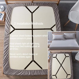 RZJZGZ 2Pcs Bed Sheet Clips, Bed Fitted Sheet Straps Clips, Adjustable Criss-Cross Sheets Clip Holder Fasteners Suspenders for Mattress Cushion Elastic Sheet Strap Fitted Sheet Corner Holder (Black)