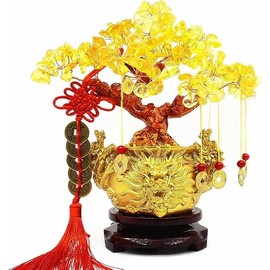 Feng Shui Yellow Quartz Crystal Tree, Bonsai Style Money Trees Decoration for Luck and Wealth (Purse) - Color: Dragon Pots