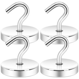 Neosmuk 120lb+ Extra Strong Magnet with Hook for Fridge,Heavy Duty Cruise Hook for Ceiling,Small Magnetic Holder for Van, Tool(Silver, Pack of 4)