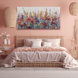 XIANSHOU Pink and Gold Wall Art Flowers Picture Textured Wall Art for Bedroom Living Room Office Girls Room Wall Decoration 29"x 58"