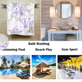 Watercolor Lilies Flowers Hand Towels 16x30 in Spring Summer Floral Abstract Purple Flower Bathroom Towel Small Bath Towel Kitchen Dish Guest Towel Decorations for Hand Face Gym Spa Bathroom