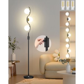 Lightdot 60IN Dimmable (Brightness Adjustable) Black Floor Lamp, Mid Century Standing Lamps with 3 Globe Soft Warm White Eye Care 3000K Bulbs Included, Modern Tall Lamp for Bedroom Office