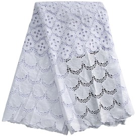 SJD LACE African Lace Fabric 5 Yards, Nigerian Solid White Jacquard Water Soluble Lace Fabric for Party Wedding Dress Sewing