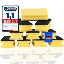 Walfinus Premium XXL Set of 10 Scourers, Scouring Pads, Cleaning Sponge for Hard to Remove Dirt, Scouring Pad, Washing Sponge, Cleaning Sponge, Washable - 60 Degrees, 15 x 7 x 4 cm (Yellow XXL)