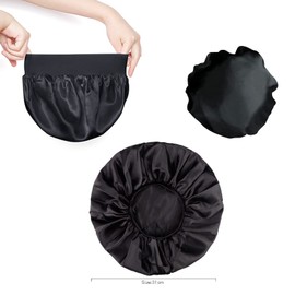 MUFEKUM Satin Sleep Cap, Satin Bonnet Silk Sleeping Cap, Breathable Sleeping Cap, Night Cap, Bonnet, Large Silk Hood for Sleeping, Soft Satin Hood for Women and Girls (2 Black)