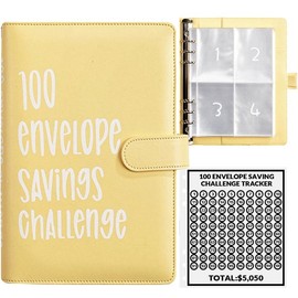 100 Day saving challenge budget book binder, Fun and Easy Way to Save $5,050, Budget Book with Cash Envelopes for Office,saving challenge budget book binder - Color: Yellow