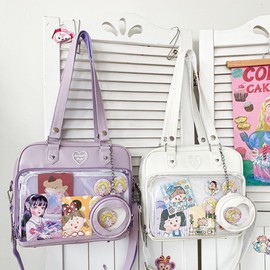 GJGJTER Women JK Purse Shoulder Bags Handbag Transparent Window DIY Messenger Bag Small Wallet Pendant-Purple