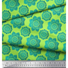 Soimoi Green Velvet Fabric Floral Mandala Printed Craft Fabric BTY 58 Inch Wide