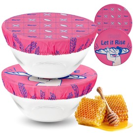 Brezlio Beeswax Bowl Covers Pack of 2 - 10 Inch Reusable Made of Organic Cotton & Natural Beeswax, Perfect for Bread Fermentation, Fresh Preservation and Storage (Pink)