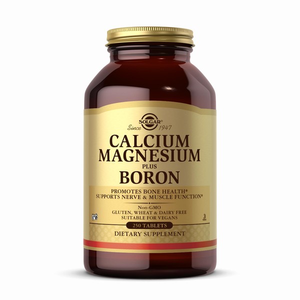 Solgar Calcium Magnesium Plus Boron - 250 Tablets - Promotes Bone Health, Supports Nerve & Muscle Function - with Boron for Calcium Metabolism - Vegan, Gluten Free, Dairy Free, Kosher - 83 Servings