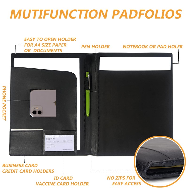 Leather Portfolio Folder Padfolio, Business Padfolio Organizer Document Planner Portfolio