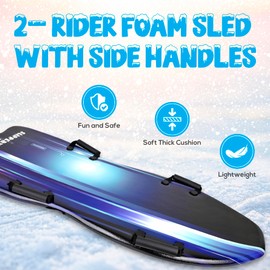 Slippery Racer Downhill Falcon Adults and Kids Foam Toboggan Snow Sled for Up to 2 Riders with Handles, Midnight Hologram Blue (1-Pack)
