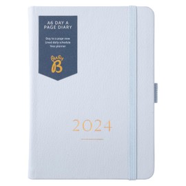 Busy B - Compact A6 Day Per Page Diary from January to December 2024 - Cloud Blue - A6 Faux Leather Daily Planner with Lined Pages, Notes and Year Planner