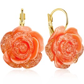 JNONL Bohemian Cute Sparkly Flower Leverback Earrings for Women Acrylic Rose Flower Floral Dangle Drop Earring (Orange)