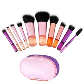 Juego de 10 brochas de maquillaje viaje con estuche fibra sintética para iluminar rubor corrector y ojos.