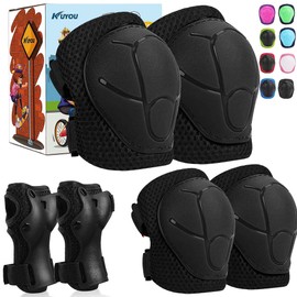 KUYOU Kids Knee Pads Elbow Pads Guards Protective Gear Set Safety Gear for Roller Skates Cycling BMX Bike Skateboard Inline Skatings Scooter Riding Sports （Black）