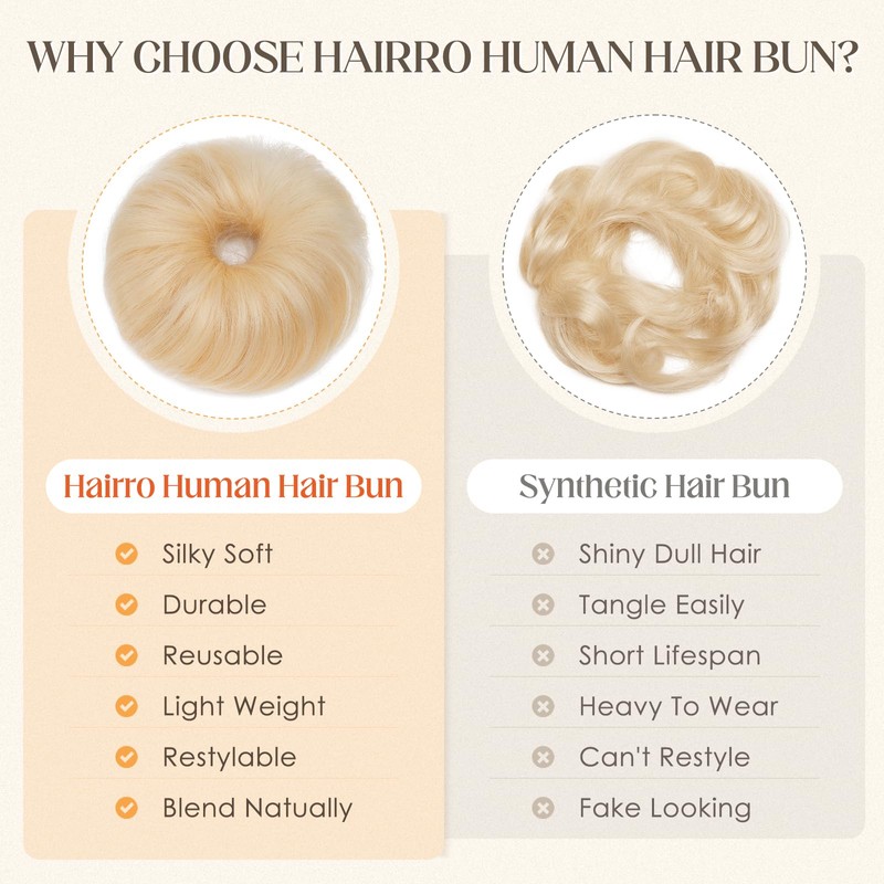 Hairro Human Hair Messy Bun Hair Piece For Women Real