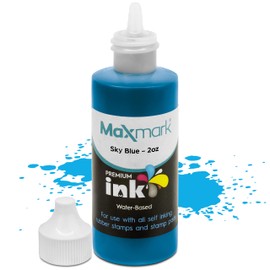 MaxMark Premium Refill Ink for self Inking Stamps and Stamp Pads, Sky Blue Color - 2 oz.