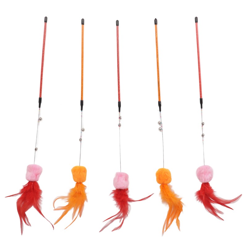 5pcs Funny Cat Stick Ergonomic Interactive Cat Feather Toy with