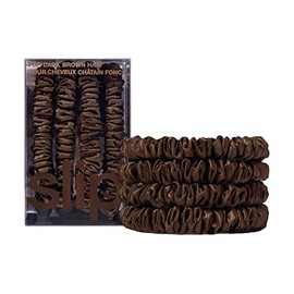slip Skinny Brown Scrunchies - Back to Basics - Anti-Crease, Anti-Breakage Slipsilk Design Protects Delicate Hair - Includes 4 Pure Silk Scrunchies - 4 Pack