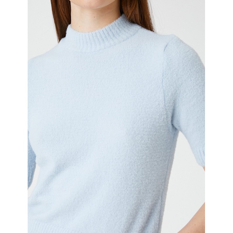 Koton Women's Half Turtleneck Short Sleeve Cosy Pullover Sweater, Blue