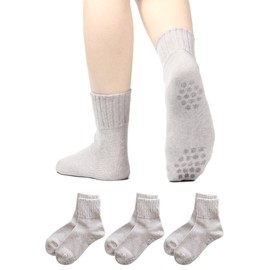 Foot is Happy, Loose, Anti-Slip Socks, Made in Nara Prefecture, Made in Japan, Women's, Deodorizing, 100% Cotton, Organic Cotton, Ankle, Loose, Non-constricting, light gray 3 pairs