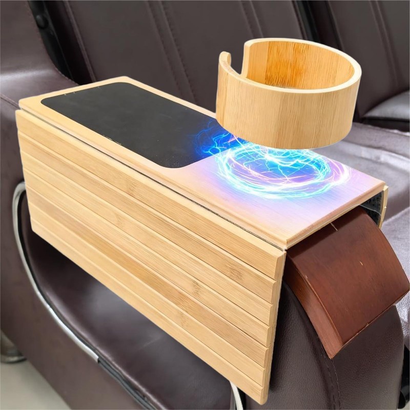 MAGIC BAMBOO Couch Cup Holder Tray, Bamboo Sofa Armrest Tray
