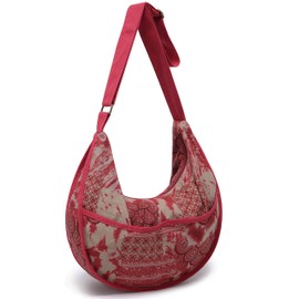 OPQRSTU Womens Hippie Large Sling Shoulder Boho Handbag canvas Crossbody Bags (Red)