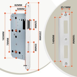 Bwintech 1 x Satin Nickel Bathroom Lock 7250 Mortice Lock Stainless Steel Euro Hole for Interior Doors and Bathroom Doors, Reversible Lock