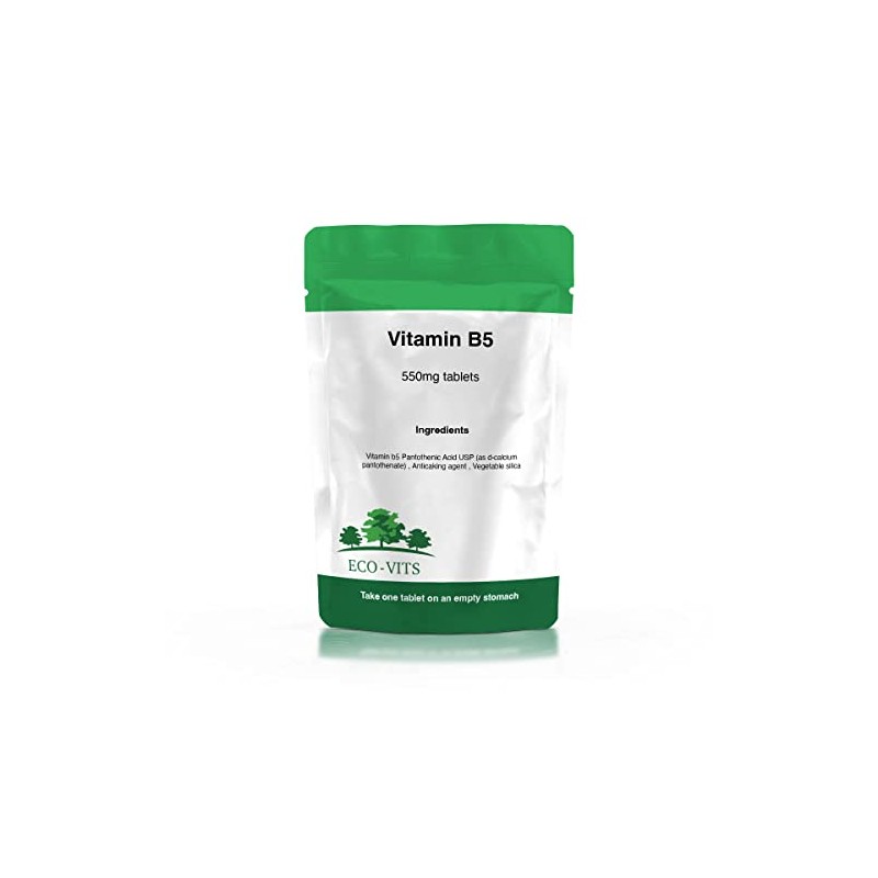 ECO-VITS Vitamin B5 PANTOTHENIC Acid (550MG) 60 TABS. Recyclable Packaging.