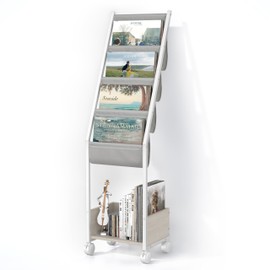 Keebofly Vinyl Record Storage, Record Holder Up to 100 Albums, Record Stand with 4 Tier Holder Display Shelf, Movable Vinyl Storage Organizer Rack, Record Cabinet for Book Magazine (White)