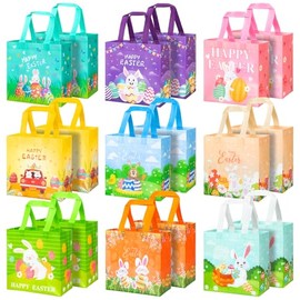 RICEDUO 18 Pcs Easter Egg Hunt Bags, Easter Tote Bags with Handles for Kids, Reusable Non-Woven Exchange Gifts Wrapping Bags for for Baskets, Egg Hunt Game Party Supplies