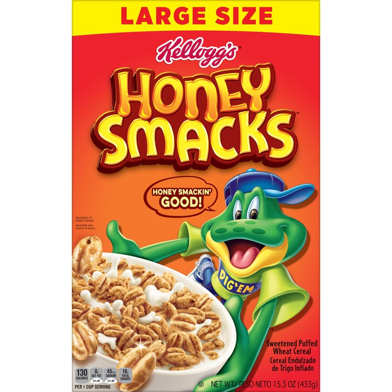 Kellogg's Honey Smacks Breakfast Cereal, Made with Whole Grain, 15.3