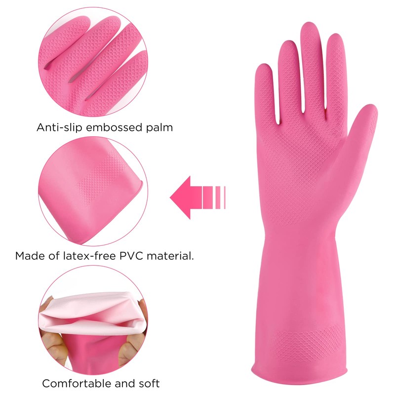 Rubber cleaning gloves yellow 6 Pairs for Household,Reuseable dishwashing gloves