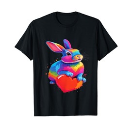 Rabbit Shirt - Colourful Rabbit Heart Graphic T-Shirt, black