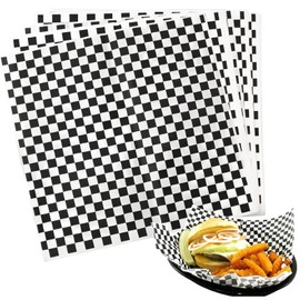 100 Sheets Greaseproof Paper, Black and White Checkered Basket Liners Papers, Waterproof and Oil-Proof Baking Paper Circles for BBQ, Picnic, Party (7''x7'')