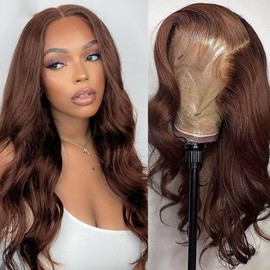 SENSAIRUITE Chocolate Brown Body Wave Lace Front Wigs Human Hair 13x4 Wide Lace 180 Density Human Hair Wigs #4 Frontal Wigs Human Hair Pre Plucked With Baby Hair 26 Inches