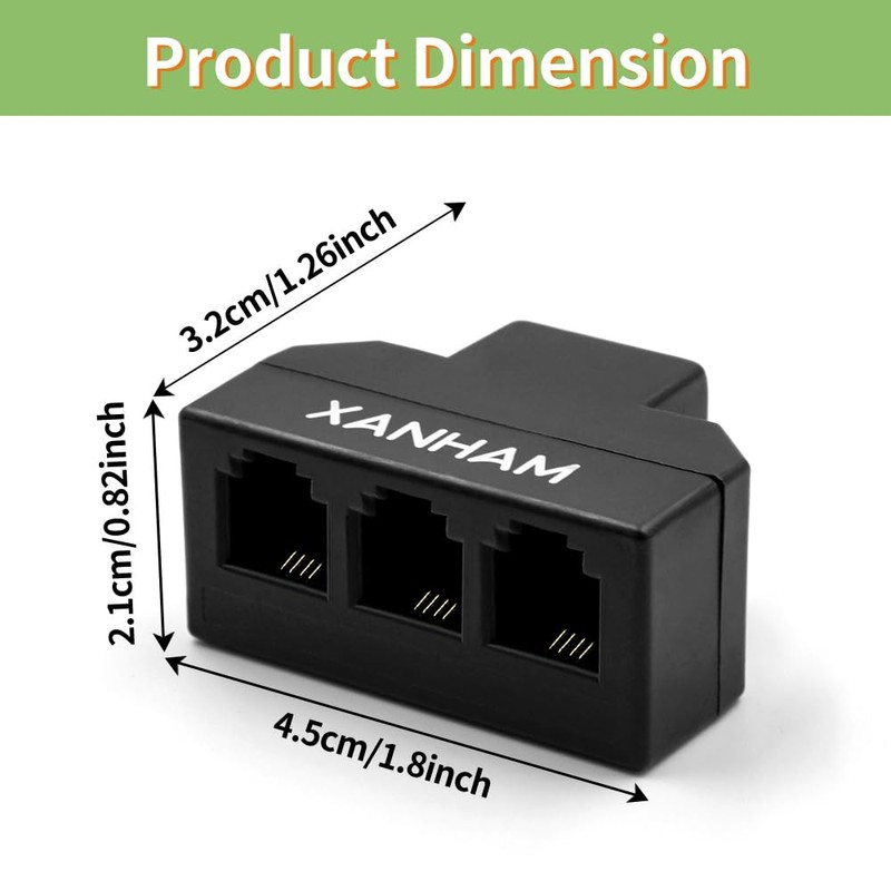 XANHAM XANHAM RJ11 Cable 3 Way Splitter 6P4C Connector Phone