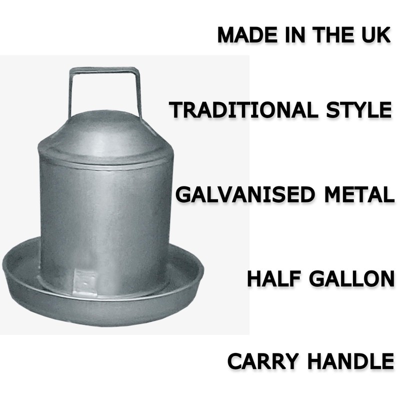 Chicken Drinker Waterer Traditional Drinker, 2.3L Capacity, Galvanised Steel with