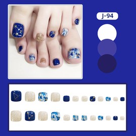 Press on Toenails with Starry Sky Designs, Artificial Fake Nails for Toe, Full Cover Moon Star Rivet Coffin Acrylic False Nails, Glue on Toenails with Charm, Stick on Toe Nails for Women Girls(J94)