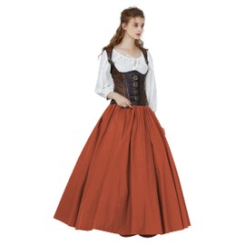 BEAUTELICATE - Vestido victoriano, falda renacentista, largo y medieval, longitud completa, Naranja quemada, longitud 41 pulgadas, M