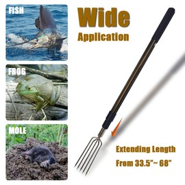 Dutiplus 68" Telescopic Rod 5-Prong Harpoon, Replaceable Harpoon, Hunting Fish Gig Gaff Fork Hook with 8mm Screw for Catching Fish Frog Mole