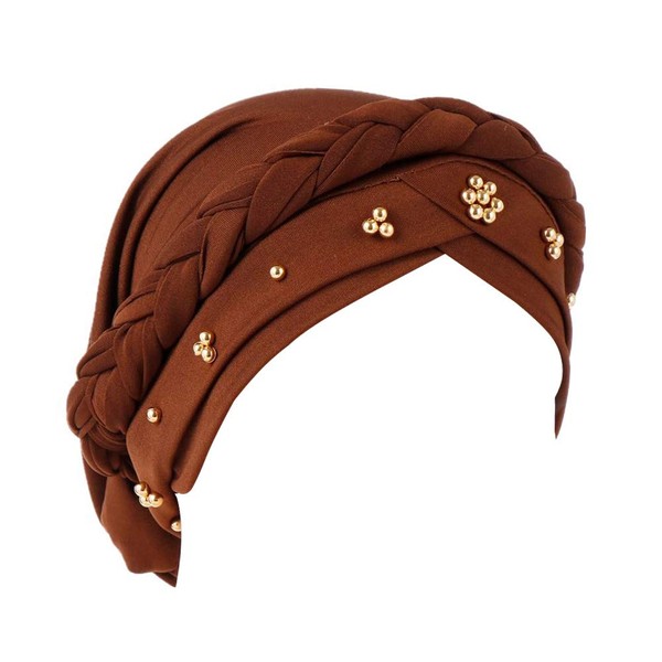 Fxhixiy Twisted Beading Braid Chemo Cancer Turbans Cap Hair Cover Wrap Turban Hats Headwear for Women, brown