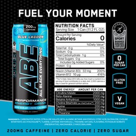 All Black Everything Sugar Free Energy Drink | Blue Lagoon | 0 Calories | 12 Pack | 200mg Natural Caffeine | Pre-Workout Sport Drink for Men and Women
