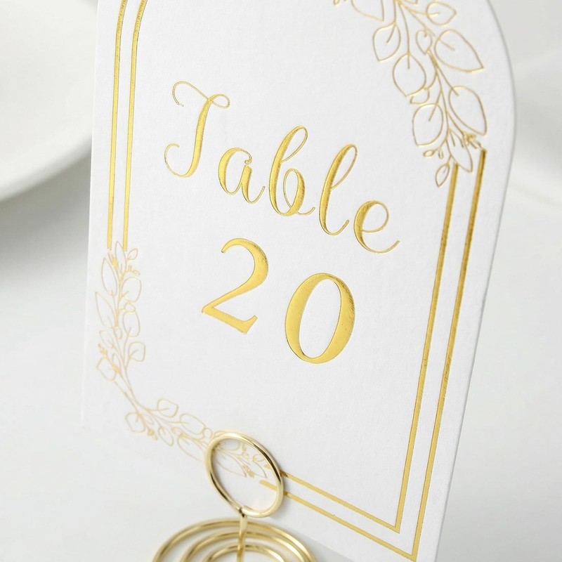 4x6 Inch Wedding Table Numbers 1-20 with Gold Holders (White)