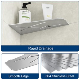 Neohomee Corner Shower Shelf Stainless Steel 304 Shower Shelf 2 Pieces Built-in Corner Shelf for Bathroom Storage No Drilling