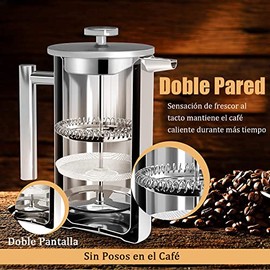 Prensa Francesa Acero Inoxidable 350ML,Filtro 3 Niveles,Doble Pared                                                                                   