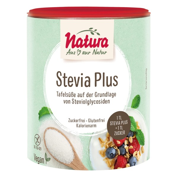 Natura Stevia Plus - 300 g - Natural Sugar Substitute - Sugar-Free Table Sweetener as Low Calorie Sweetener Powder - Vegan and Fructose Free